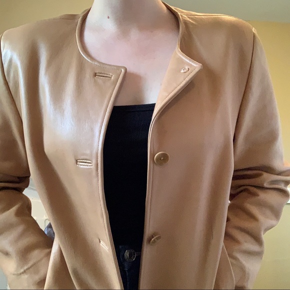 Ann Taylor camel cropped vintage leather jacket - Picture 3 of 6